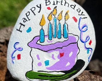 Hand Painted Happy Birthday Stone - B-Day Gift - Personalized Gift For a Friend - Birthday Present - Small Gift - For Him/Her