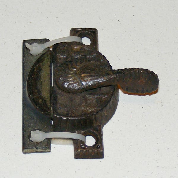 Antique Victorian Era Eastlake Ornate Metal Window Latch and Catch circa 1890