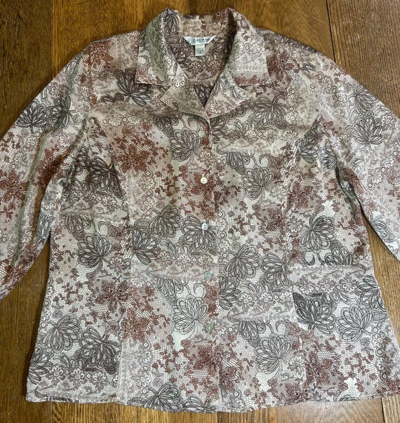 Vintage Austin-Reed 100% Silk Paisley Blouse Sz 14 Brown & Cream London NY
