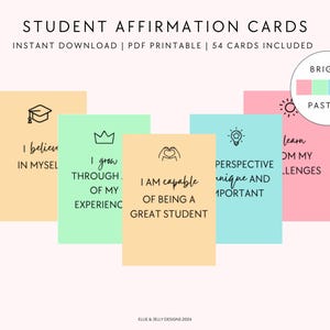 Affirmationskarten für Universitäts- und College-Studenten | Motivierende Lernhilfen | Digitaler Download | Schülerselbstfürsorge | Pastelle
