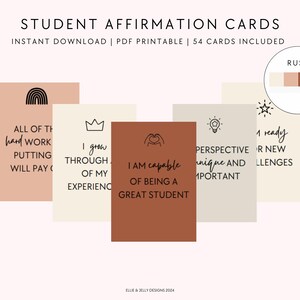 Tarjetas de afirmación imprimibles para estudiantes universitarios y universitarios / Ayudas de estudio motivacionales / Descarga digital / Autocuidado del estudiante / Neutrales