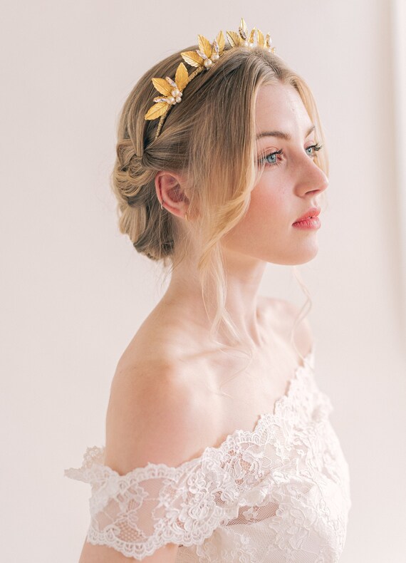 Leaf Tiara Crown, Wedding Tiara, Bridal Headpiece, Pearl  display picture 1