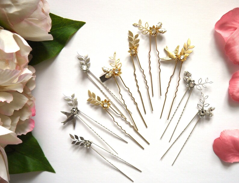 Bridal Hair Pins Diamante floral bird Dawn Chorus image 4