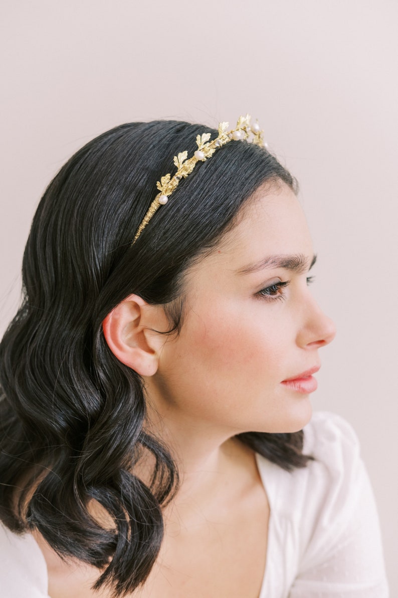 Edwardian style leaf pearl Wedding Tiara, Bridal Headpiece, Floral Wedding crown, Bridal Crown, wedding tiara for bride image 2