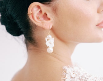 Earrings statement bridal floral earrings. Large flower pearl earrings. Bridal earrings. Pearl studs for wedding. Statement earrings wedding