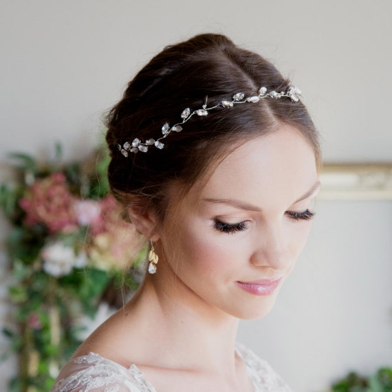 Bridal Hairvine Bridal Wreath Crystal, Pearl Leaf - Etsy display picture 3