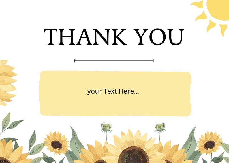 Sunflower Thank You Card Canva Template | Fully Customizable Thank You ...