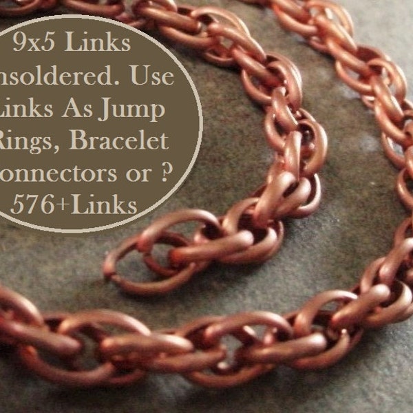 BOGO SALE 6 Feet Vintage Bare Raw Copper Plt Steel Chain 5mm x 9mm Jump Ring Charm Bracelet Watch Fob Cable Rope 17g Half Round Wire Links
