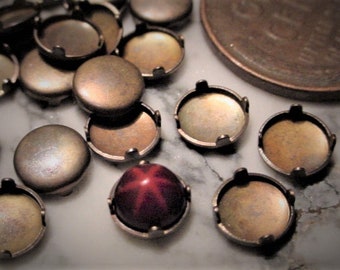 BOGO Lot Rare OLD 5mm Round Star Ruby Garnet Opaque Cabs Cabochon Brass Bezel Flat Back Very Vintage Antique Rhinestones Loose Stones W1