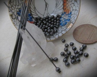 100 3mm Vintage Brass Black Beads Round Ball Hand Oxidized 2 Inch Head Pins 21g Wire Dark Noir Goth Neo Victorian Gothic Jewelry Art 1W