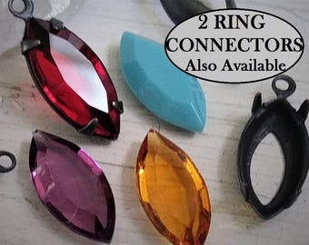 Vintage Swarovski Crystal Channel Cut Stones 15X7 mm Navette Marquise Oxidized Brass 4 Prong 1 Loop Settings / 2 Ring Connectors 7/15 mm 14D