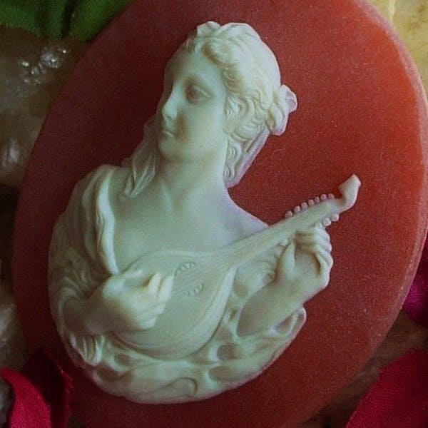 Lot Huge Vintage High Relief Cameo Lute Mandolin Carnelian Egg Shell Molded Resin Renaissance Victorian Jewelry Embellishment Arts Craft W4