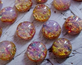 15pc 7mm Fire Opal Cabochons Amber Pink Green Gold Vintage Japan Round Glass Calibrated Loose Flat Back Stones Unfoilded Harlequin Lot 11H