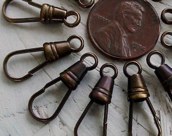 12pc Watch Fob Clips Large Neck Chain Clasps Vintage Solid Brass Natural Dark Light Bronze Patina 21/9 mm Steampunk Wholesale Bulk Lot 8S