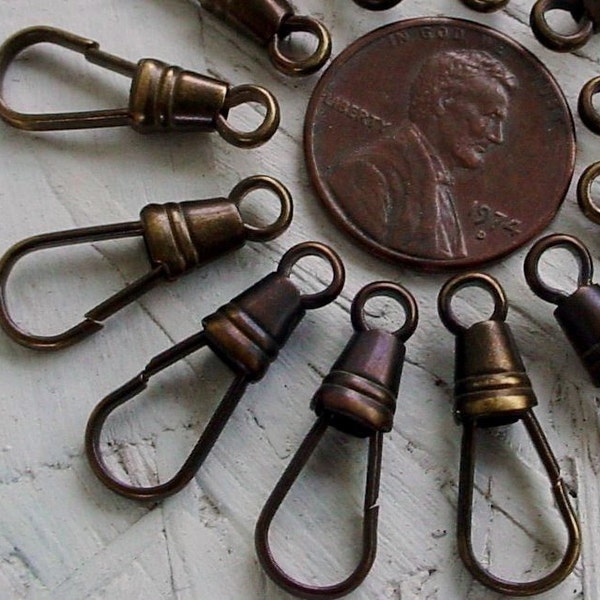 12pc Watch Fob Clips Large Neck Chain Clasps Vintage Solid Brass Natural Dark Light Bronze Patina 21/9 mm Steampunk Wholesale Bulk Lot 8S