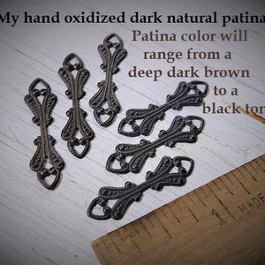 Lot Ornate Filigree Brass Fold Over Pendant Bail Connector Vintage Victorian Gothic Stl Hand Oxidize Aged Brass Brown Black Bronze Patina 7F image 4