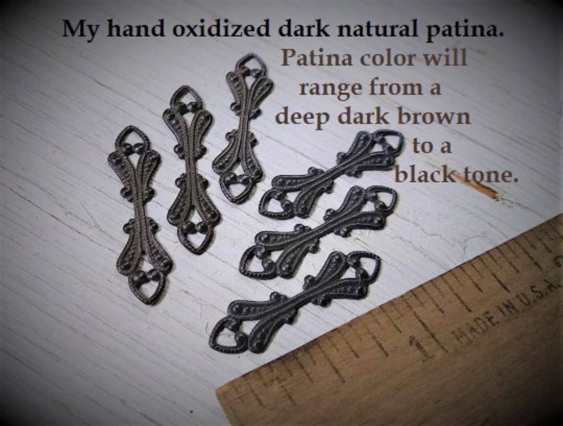 Lot Ornate Filigree Brass Fold Over Pendant Bail Connector Vintage Victorian Gothic Stl Hand Oxidize Aged Brass Brown Black Bronze Patina 7F image 4