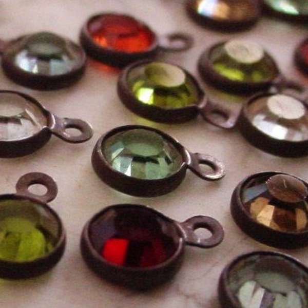 Tiny Swarovski Crystal Vintage 4mm Drops Make Chandelier Boho Earring Charm 17ss Round 1 Ring Loop Oxidized Dark Bronze Brown Black Brass 4K