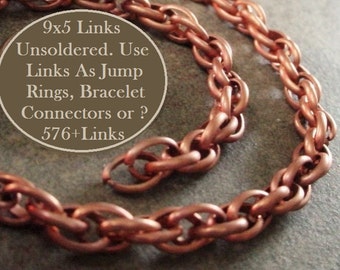 9ft Vintage Bare Raw Copper Plated Steel 5mm x 9mm Jump Ring Bracelet Connectors Chain Maille Charm Cable Rope 17g Half Round Wire Link C59