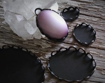 Lace Edge Brass Bezels 8X6 10X8 12X10 14X10 18X13 25X18 40X30 mm Oval Flat Back Cameo Stone Cabochon Setting Aged Dark Brown Black Lot N11