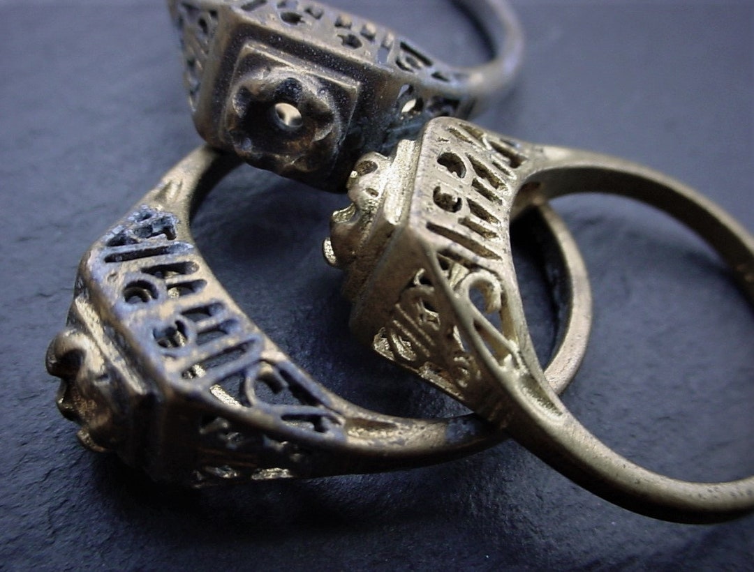 OLD Antique Victorian Filigree Finger Rings Size 9 10 Vintage Brass ...