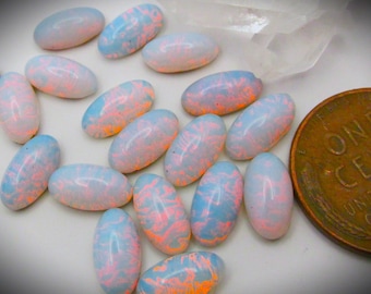 Lot Vintage Pinfire Pin Fire Opals 10mm x 5mm 10x5 mm Oval Art Glass Cab Cabochons Old Gold Foil Flat Back Imitation Semi Precious Stones W1