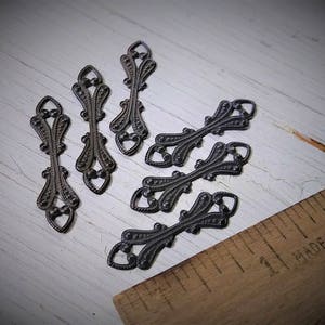 Lot Ornate Filigree Brass Fold Over Pendant Bail Connector Vintage Victorian Gothic Stl Hand Oxidize Aged Brass Brown Black Bronze Patina 7F image 2