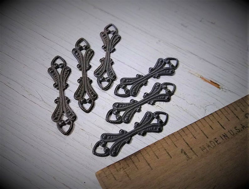 Lot Ornate Filigree Brass Fold Over Pendant Bail Connector Vintage Victorian Gothic Stl Hand Oxidize Aged Brass Brown Black Bronze Patina 7F image 2