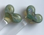 Blue Green Iridescent Heart Knitting Kneedles