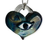 reversible Eye Love Heart, lamp worked glass, jewelry supply, perfect charms, Pyrex