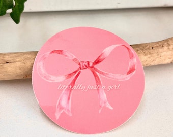 Pegatina de vinilo con lazo rosa, Literalmente solo una chica, pegatina coqueta