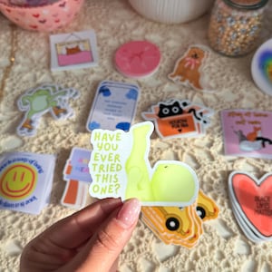 Smiski Inspired Vinyl Sticker: Green Figure, Kawaii Trinket