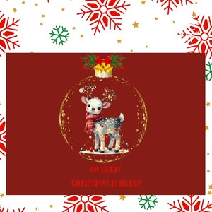 Editable Gazelle Printable Christmas Card, Merry Christmas, Electronic Card, Fun and Cute reindeer Christmas holiday card,Watercolor deer