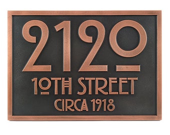 Stickley Address Plaque Arts and Crafts Movement Bungalow Sign with Very Cool Font 12.5"W x 8.75"H (Larger sizes available)
