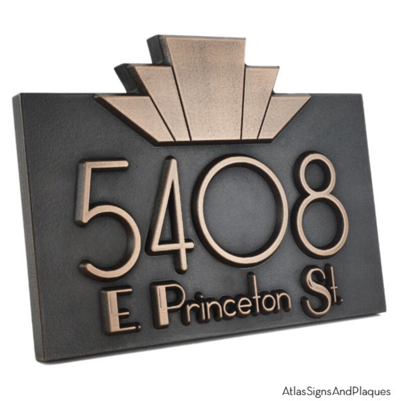 Horizontal Moderne Art Deco Address Numbers Plaque 14w X Etsy