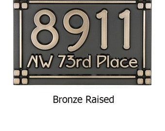 Bungalow, Mission, Craftsman, Prairie Font Address Plaque Larger Size 16"W x 10"H With Lines and Squares