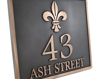 Rectangular Fleur de Lis Address Plaque Home Numbers or Personalize with your Name 20"W x 15.8"H Other sizes available