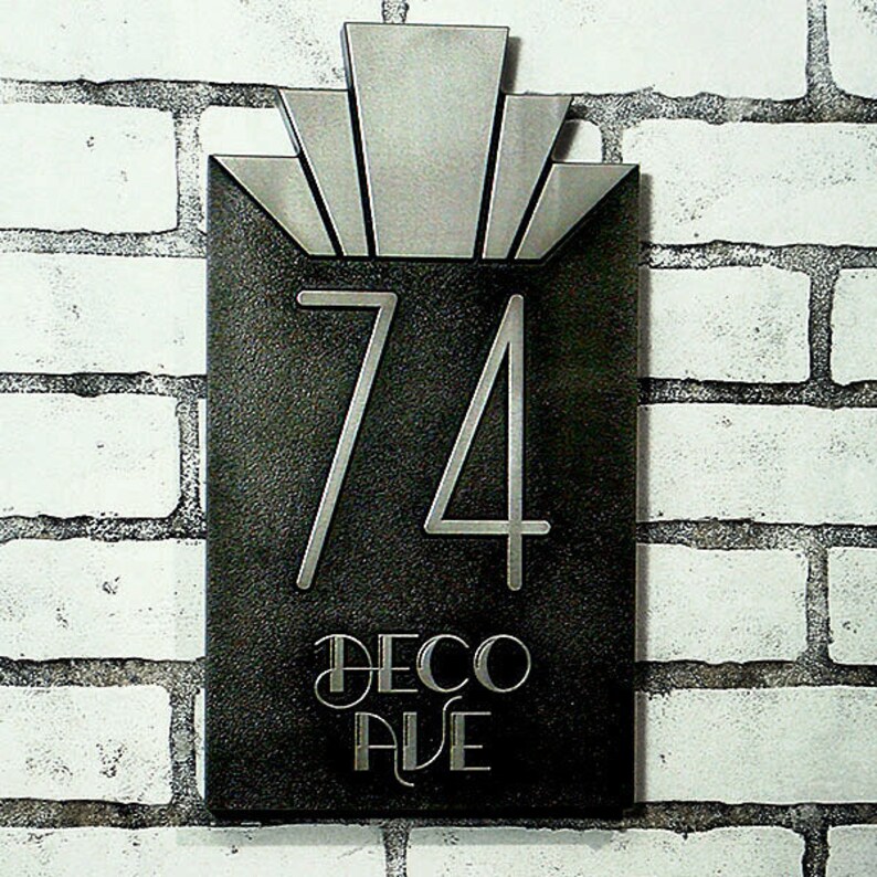 Moderne Art Deco Address Numbers Plaque 8w X 14h Etsy