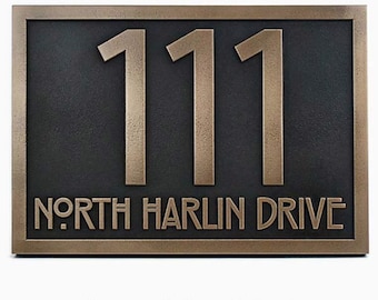 Stickley Address Plaque Home Numbers Bungalow with Very Cool Font 17"W x 12"H (other sizes available)