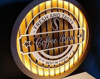 Wooden 3D Sign for a Coffee Shop Sign on Wooden Slats Lighted Sign for a Cafe
