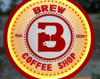 Custom Wooden Sign with Lighting | 3D LED Sign | Cafe Sign |  Personalized logo