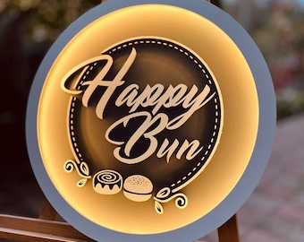 Bun Shop Sign | Bun Sign | Wooden Corporate Gift | Custom Sign | Personalized LED Sign