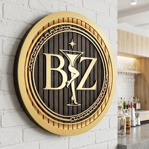 Custom Bar Sign with Slatted Wood Background - 3D Logo for Pub & Tavern - Mobile Battery Powered LED Sign - Round Wooden Brewery Signage