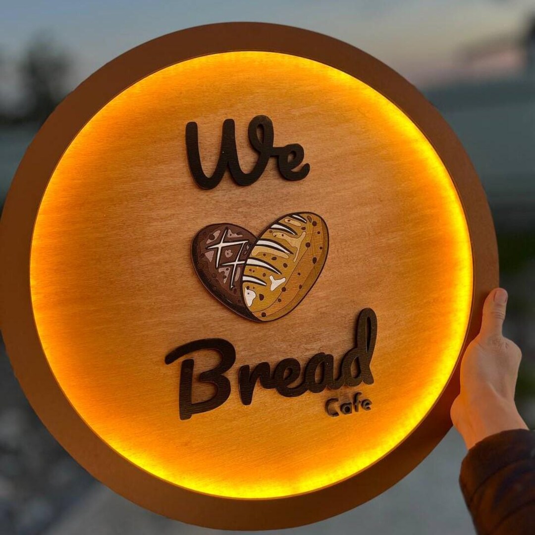 Bread Cafe Sign. Wooden Bakery Sign. Bread Shop Sign. LED Sign for ...