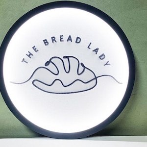 Letrero de madera redondo personalizado iluminado con logotipo de empresa Letrero de pan Letrero personalizado con logotipo Arte de pared de madera Letrero con logotipo comercial hecho a mano