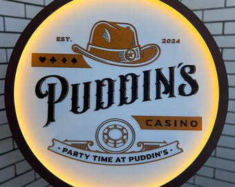 Wooden Casino Sign Wooden LED Logo Sign for a Gambling Establishment Casino Decor