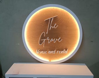 Wooden Logo Company Iluminated Custom Round Wooden Sign  Custom Logo Wooden shop logo Handmade Business Logo Sign Wooden shop sign