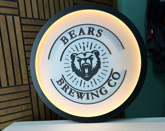 Brewery Logo | Wooden Sign with Lighting for a Brewery | Beer Store Logo