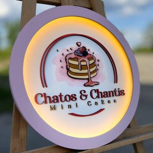 Logotipo de madera para confitería Logotipo de panadería Logotipo de cafetería Emblema de madera Logotipo 3D con retroiluminación Letrero personalizado