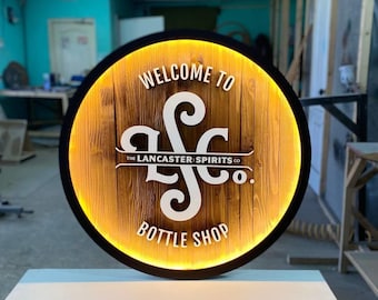 Custom 3D Wood Business Sign – Personalized Office Logo – LED Backlit Wooden Signage